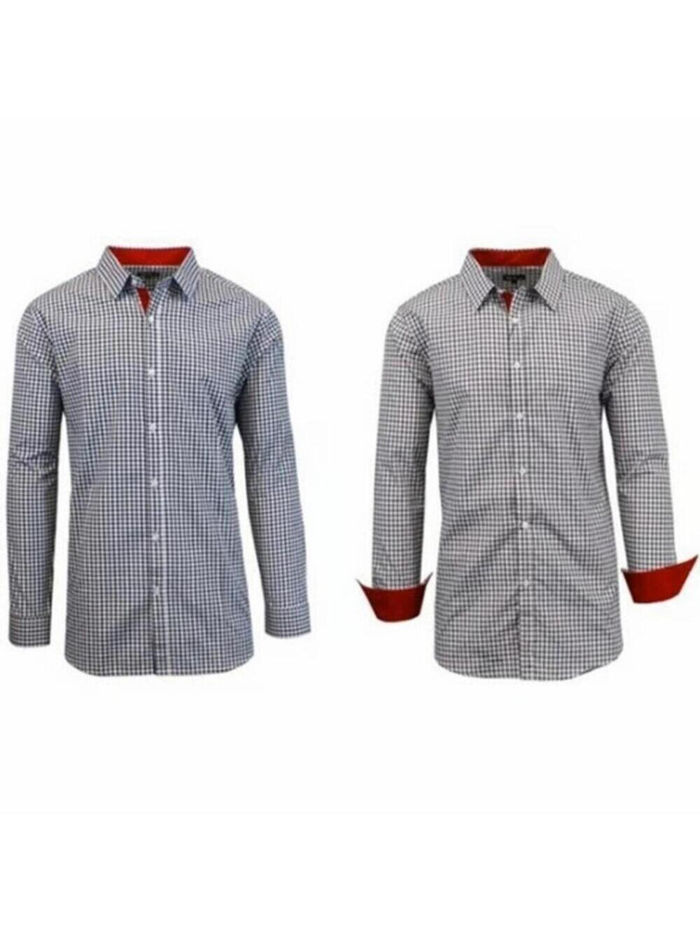 Galaxy By Harvic Mens Gingham Button Down Shirt XL NWT Red Trim Flip Cuff NEW